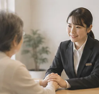 お客様と打ち合わせで向き合うスタッフの写真